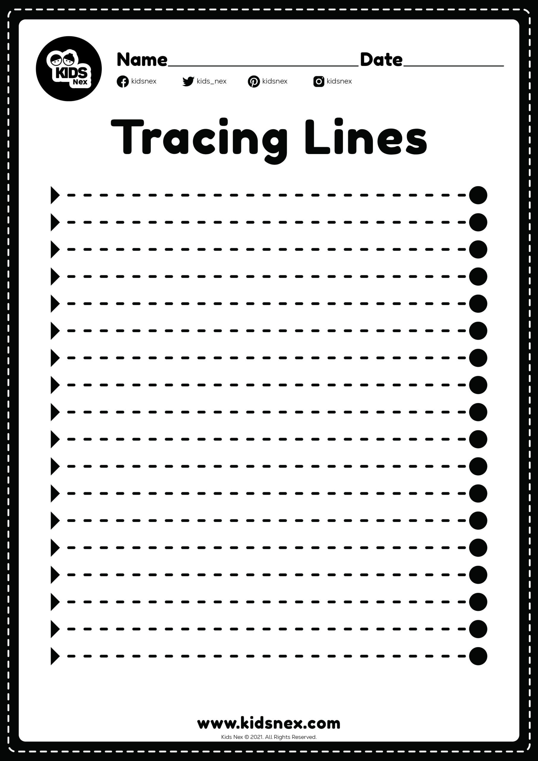 Tracing lines worksheet horizontal trace for kindergarten and preschoolers kids