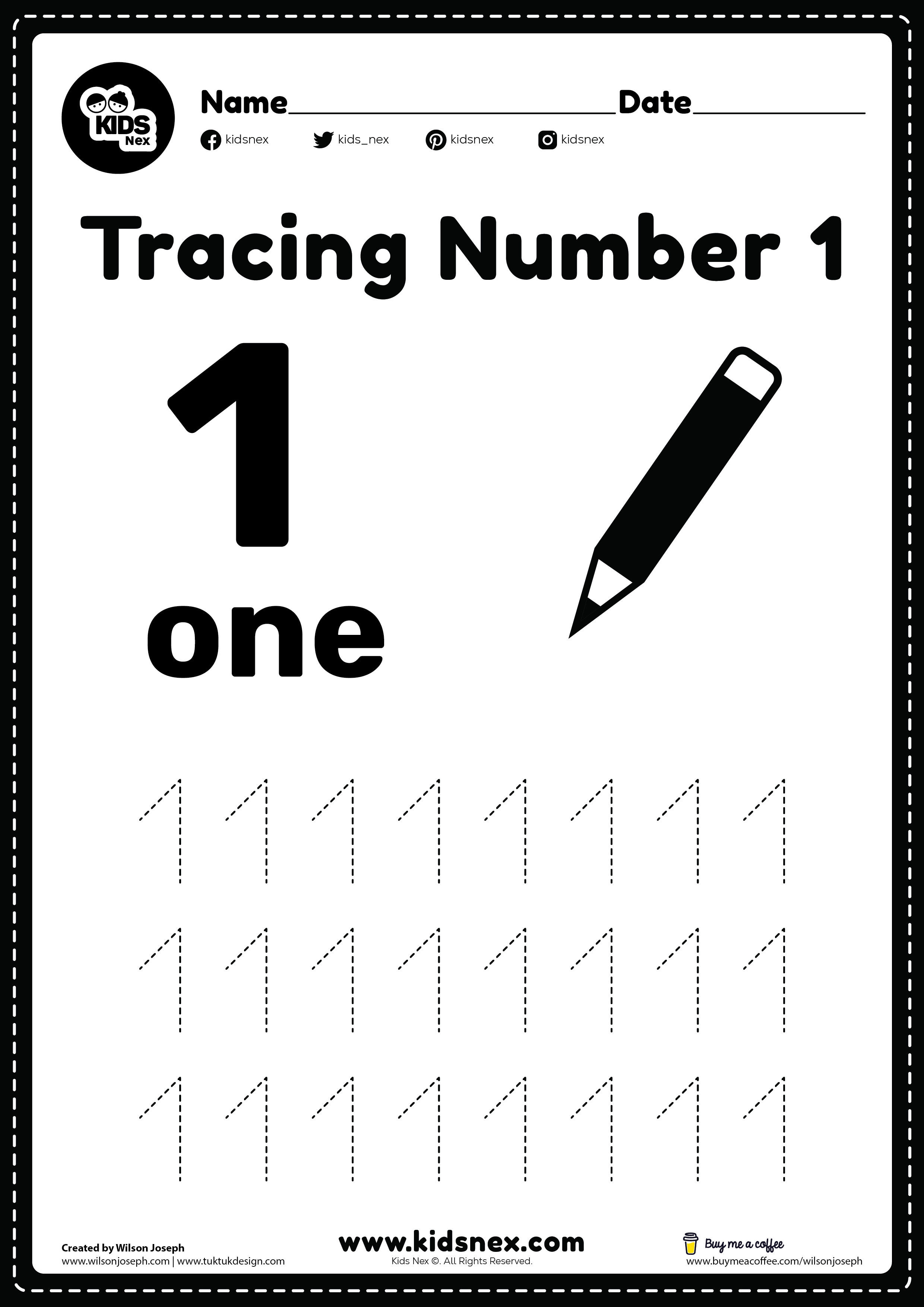 Number 1 Tracing Worksheet for Preschool