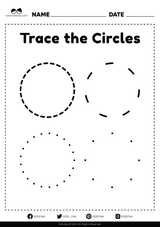 Trace the circles shape worksheet for kids