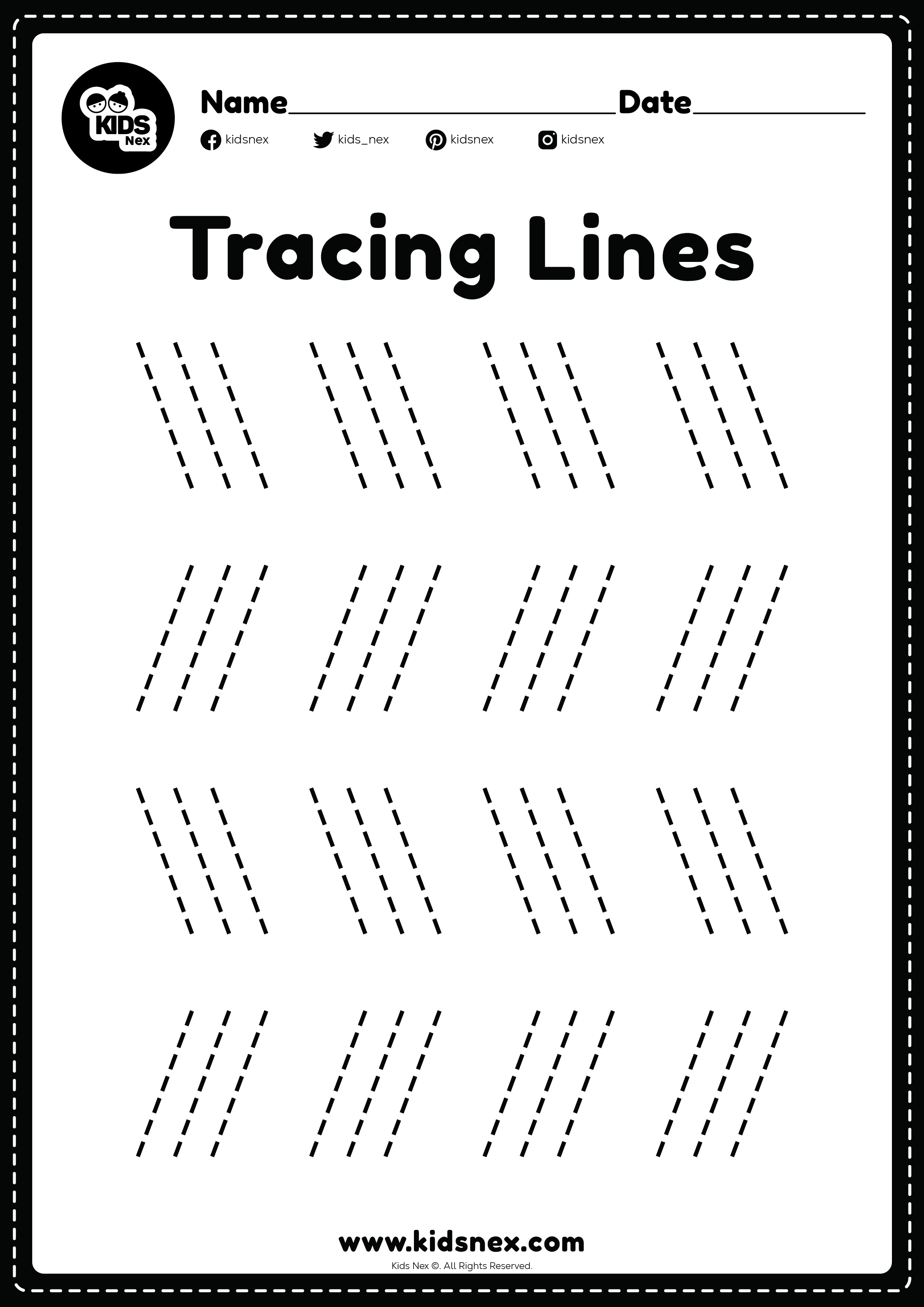 Slanting line worksheet tracing practice for kindergarten and preschoolers kids for educational activities in a free printable page.