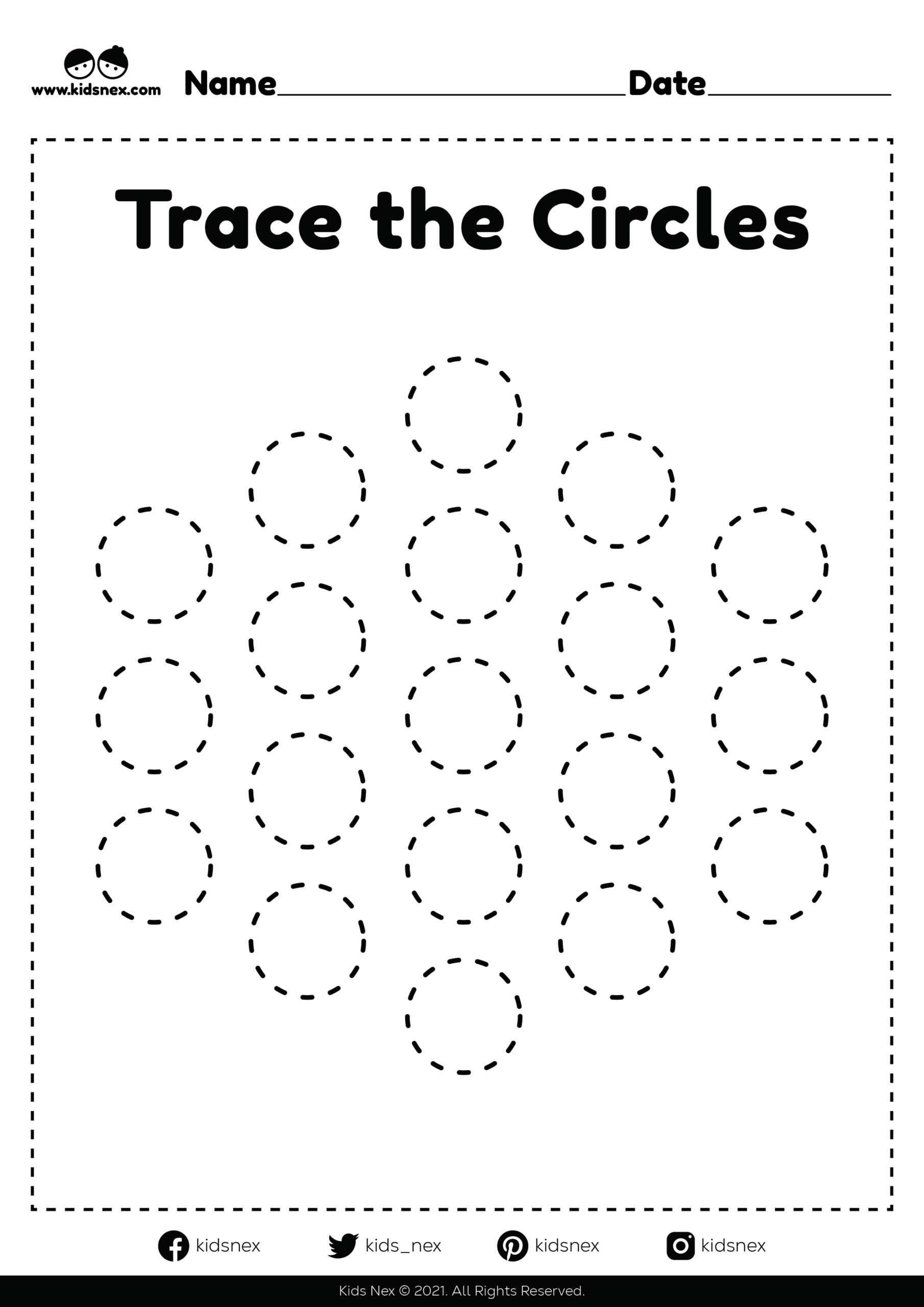 Tracing circles worksheet free printable PDF file format for kindergarten and preschool kids for educational activities at home
