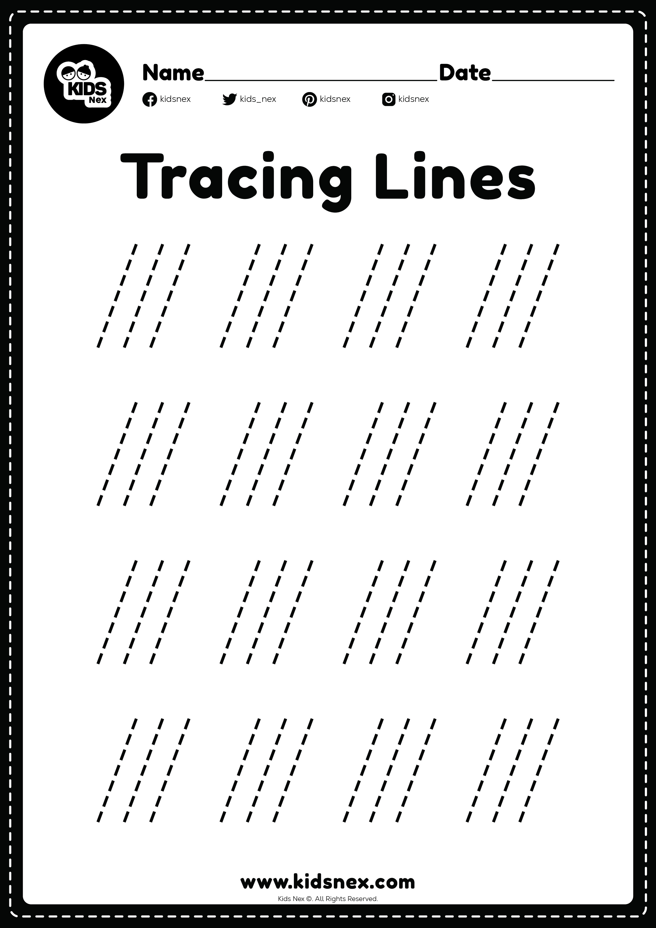 Right slanting line worksheet for dotted tracing writing practice for junior kindergarten and preschoolers kids for educational activities in a free printable page.