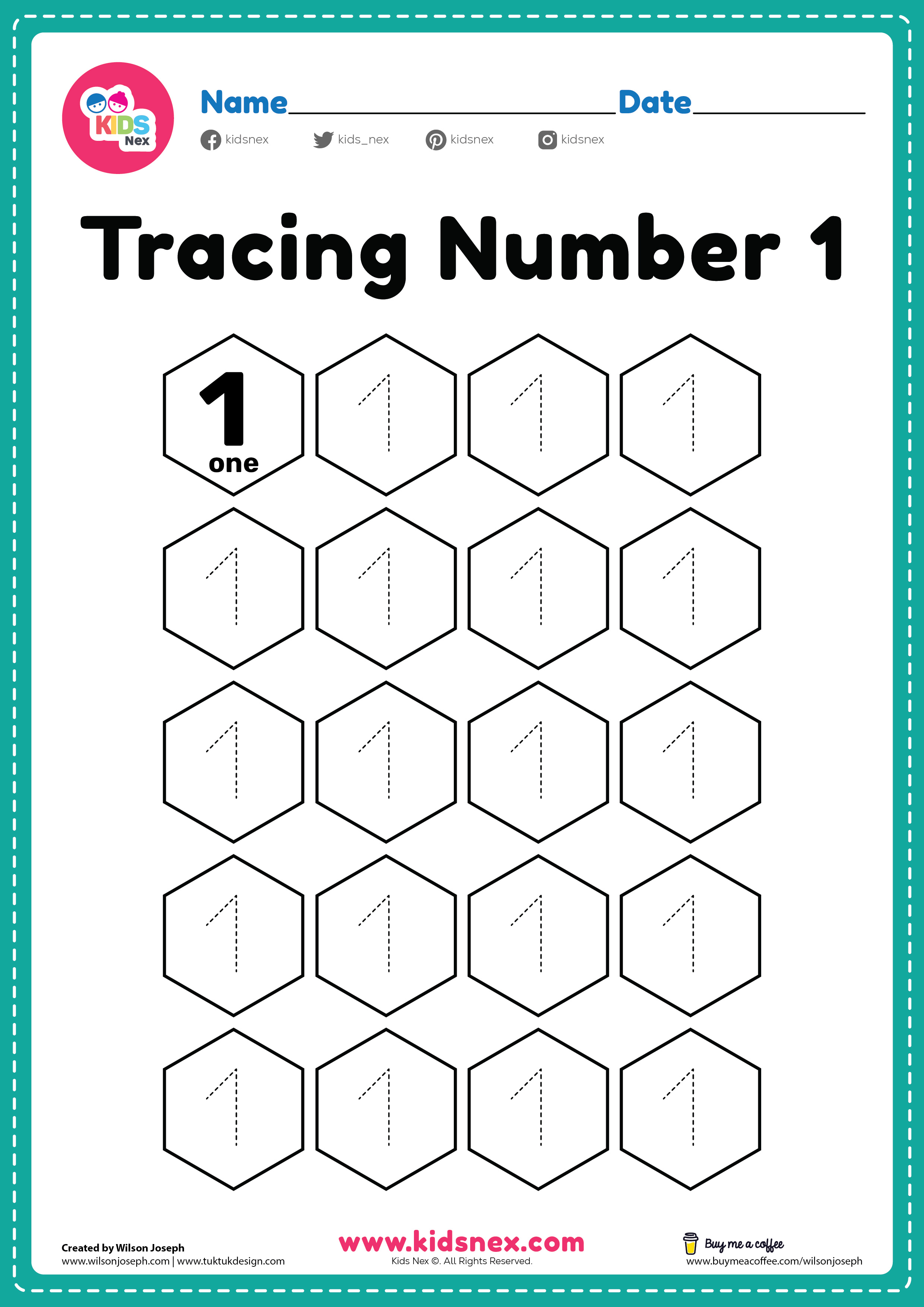 Kids tracing number 1 free pdf printable