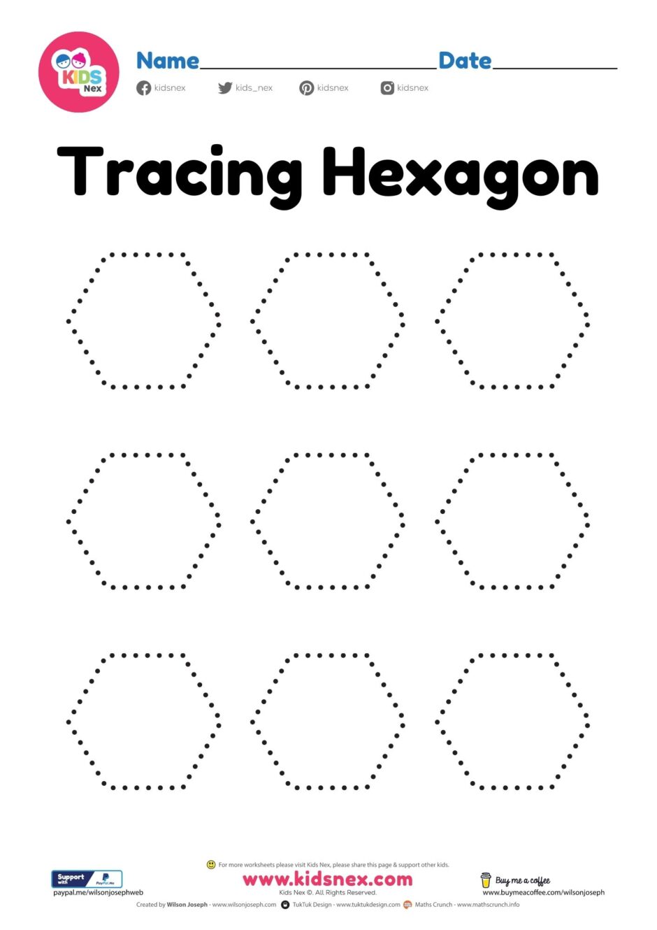 Hexagon Worksheet for Tracing