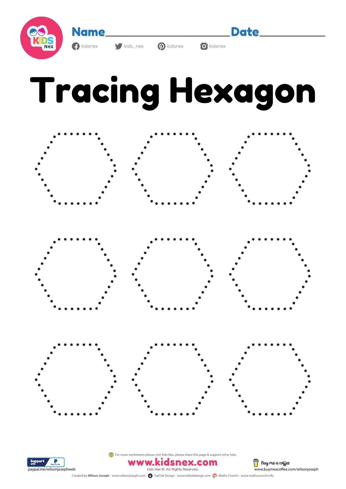 Hexagon Worksheet for Tracing