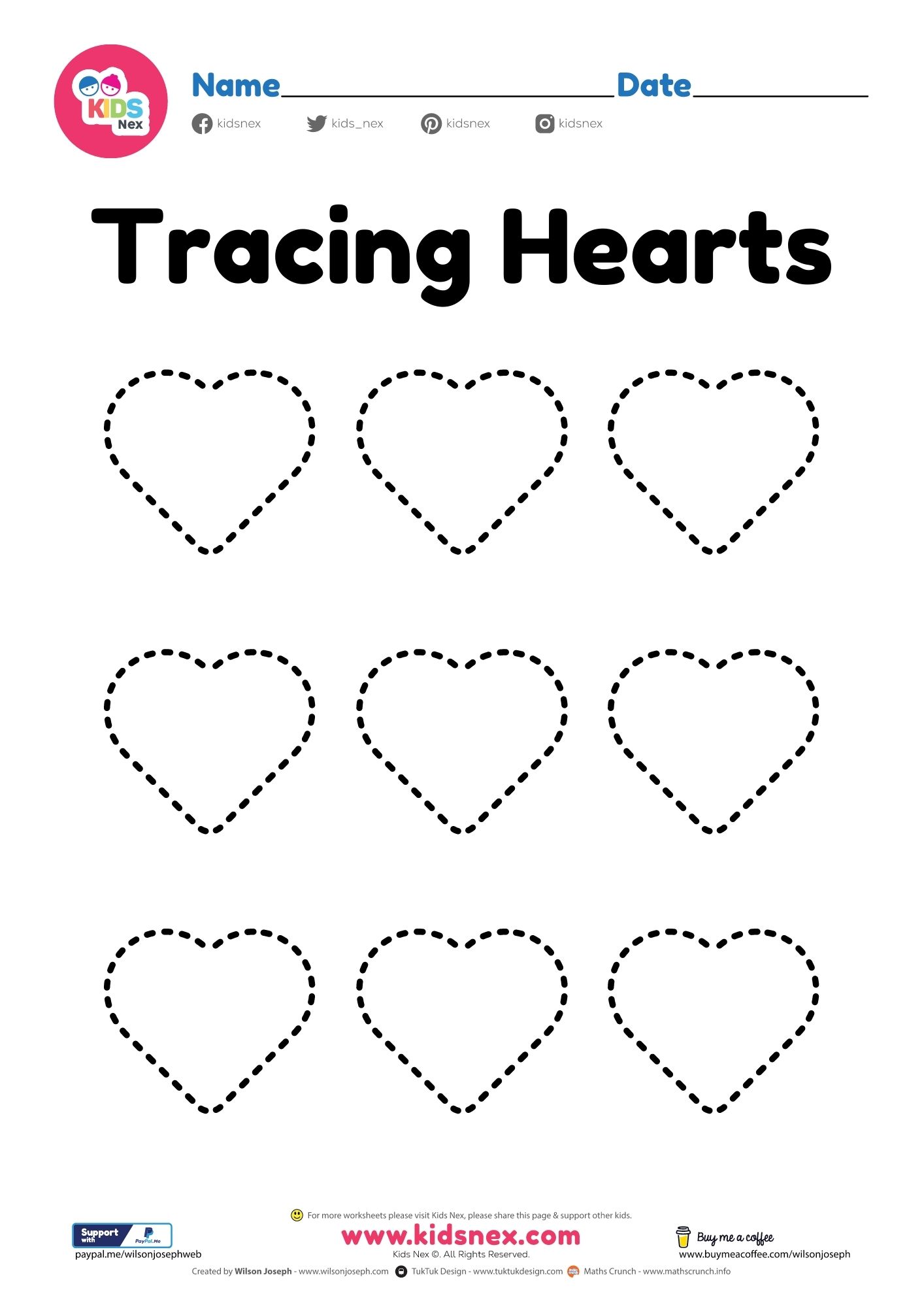 Tracing Hearts Worksheet Free Printable PDF for Kids