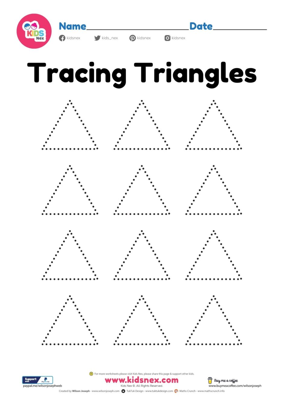 tracing triangle shapes worksheet free printable pdf