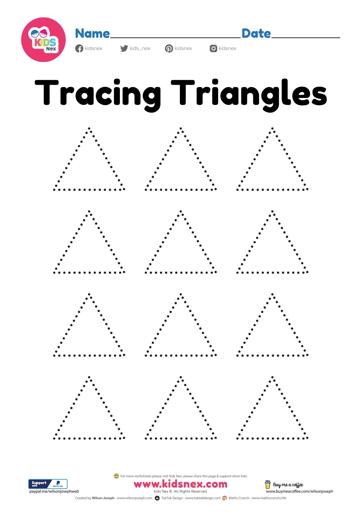 tracing triangle shapes worksheet free printable pdf