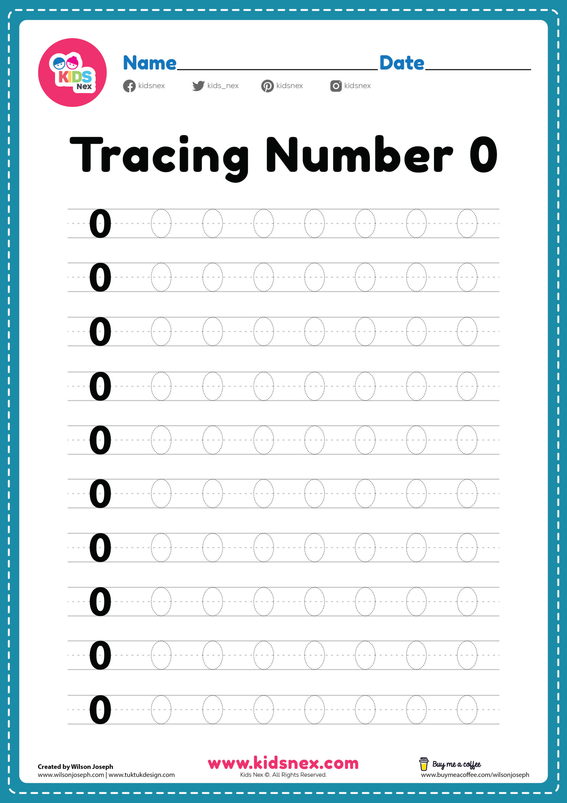 Tracing number 0 worksheet for kindergarten