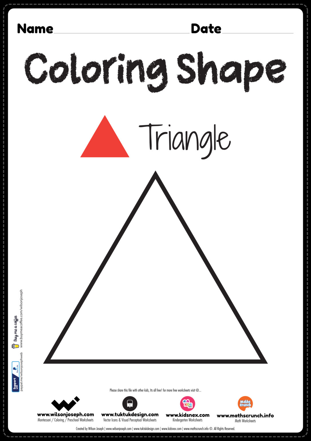 Triangle coloring page free printable pdf for kindergarten