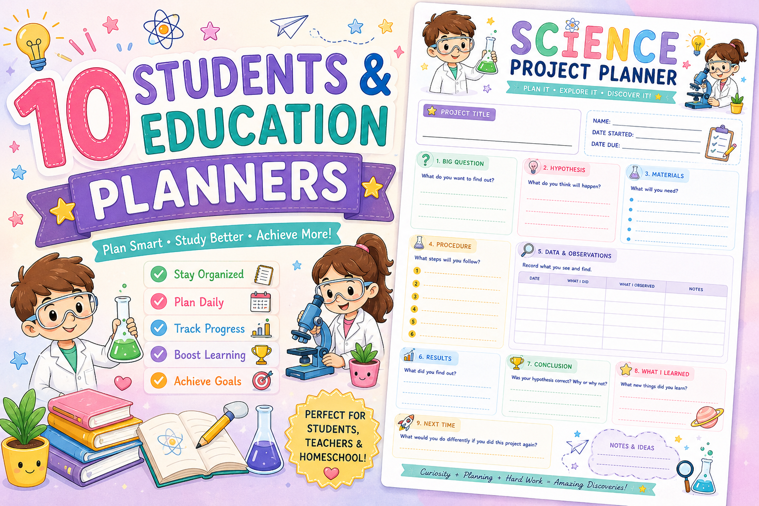 10 Students & Education Planners Bundle printable academic planner templates