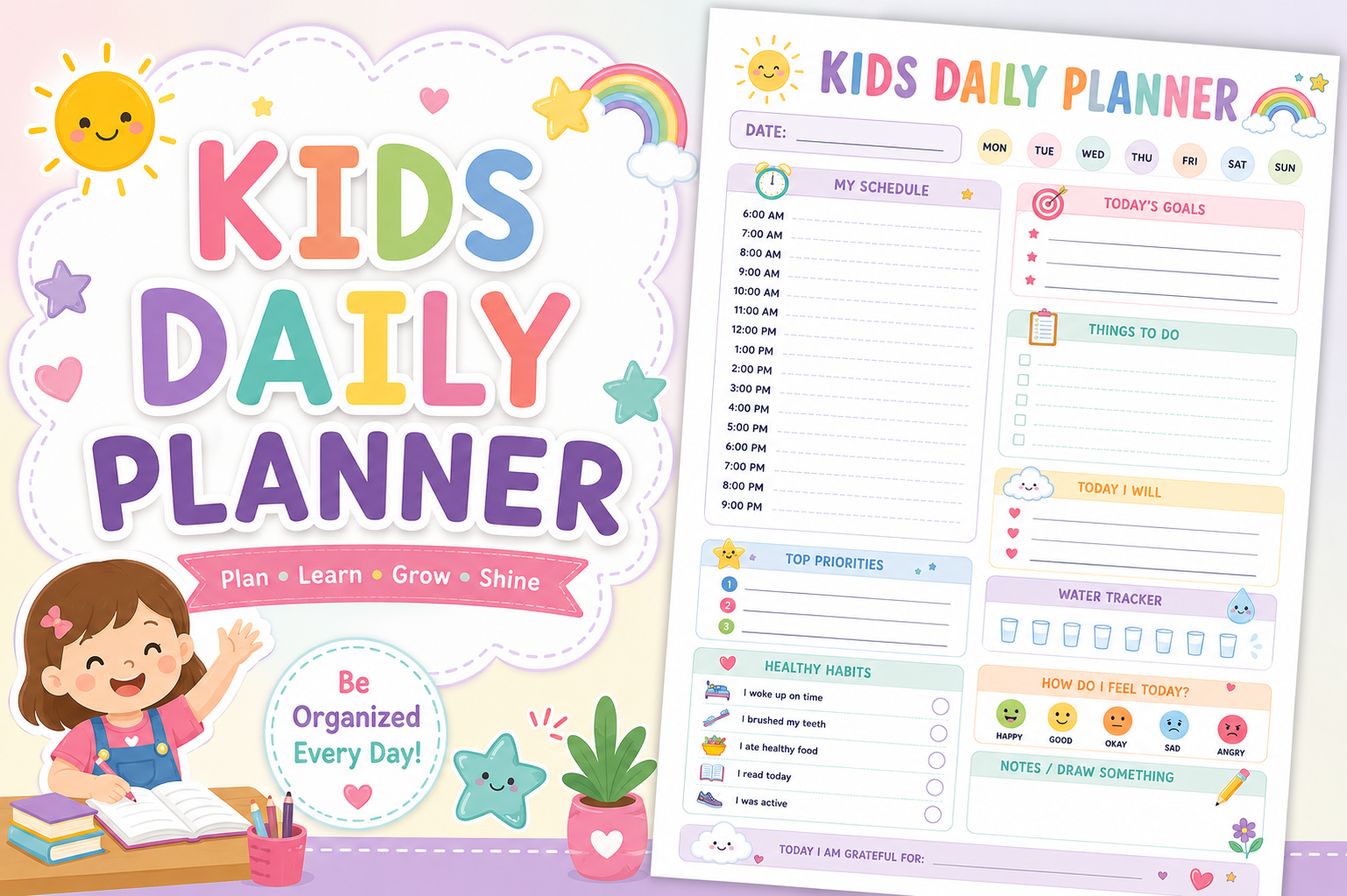 Colorful Kids Daily Planner Printable