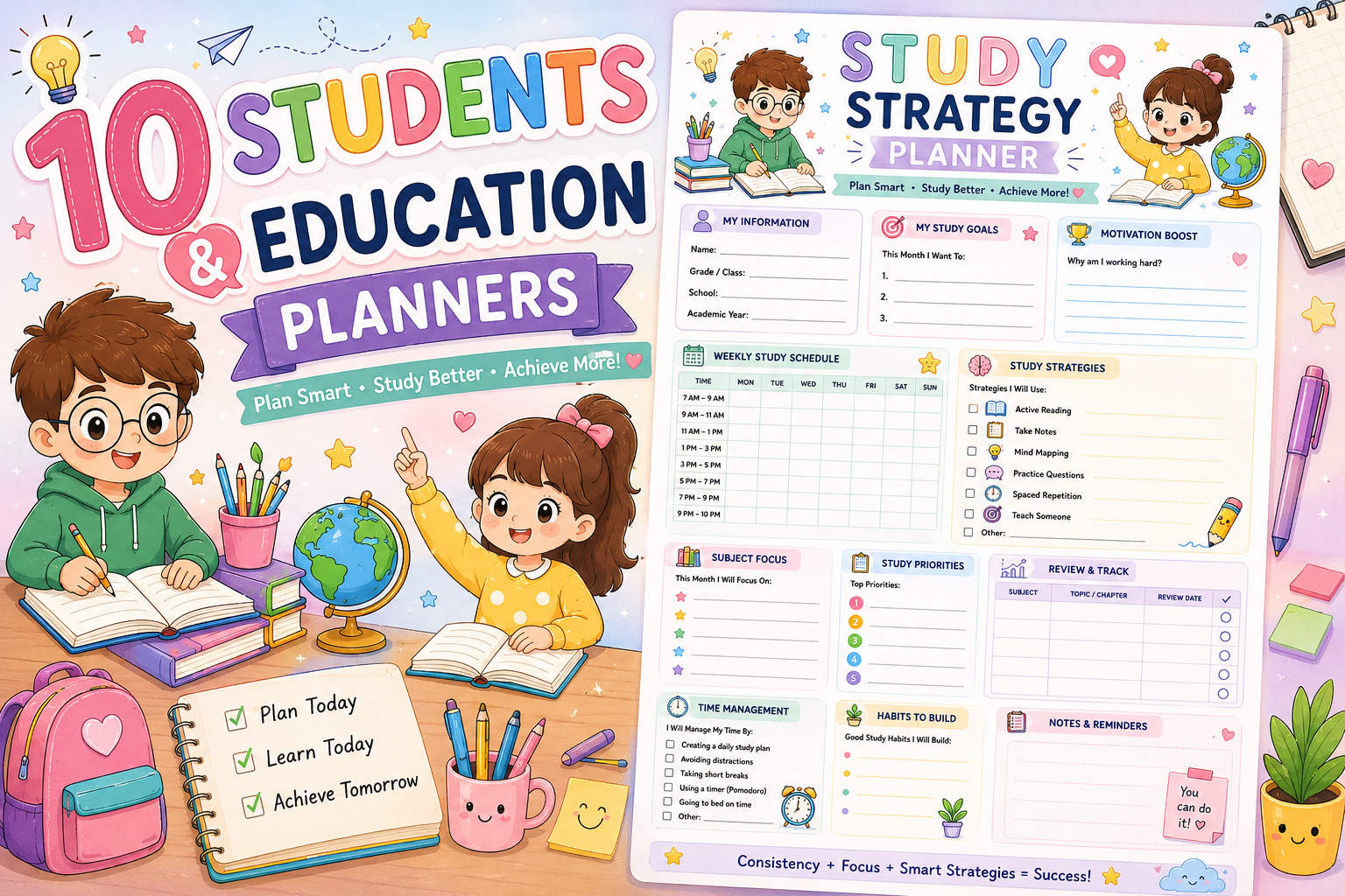 Academic success planner for students and homeschool learners
