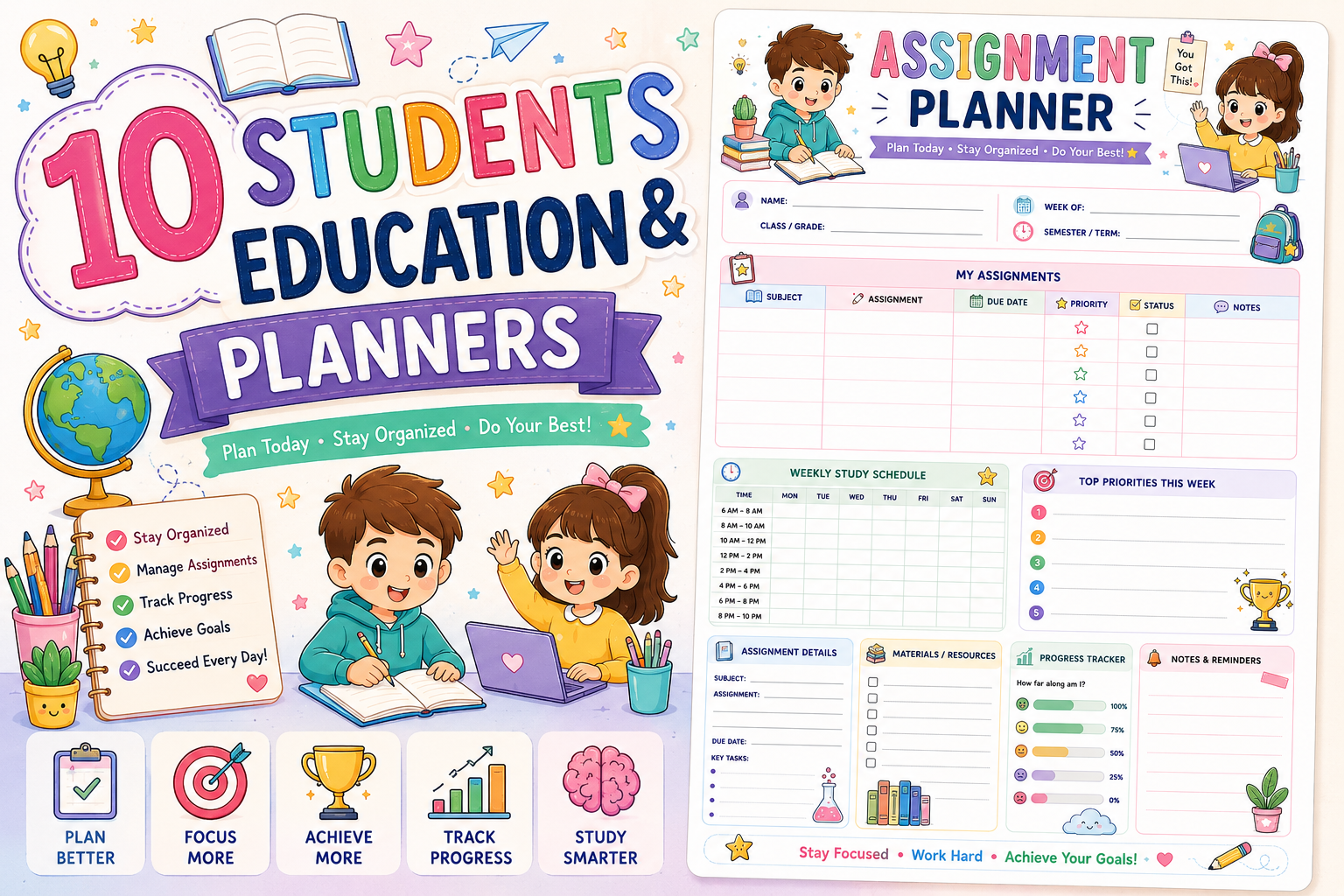 Study strategy planner printable PDF for school organization