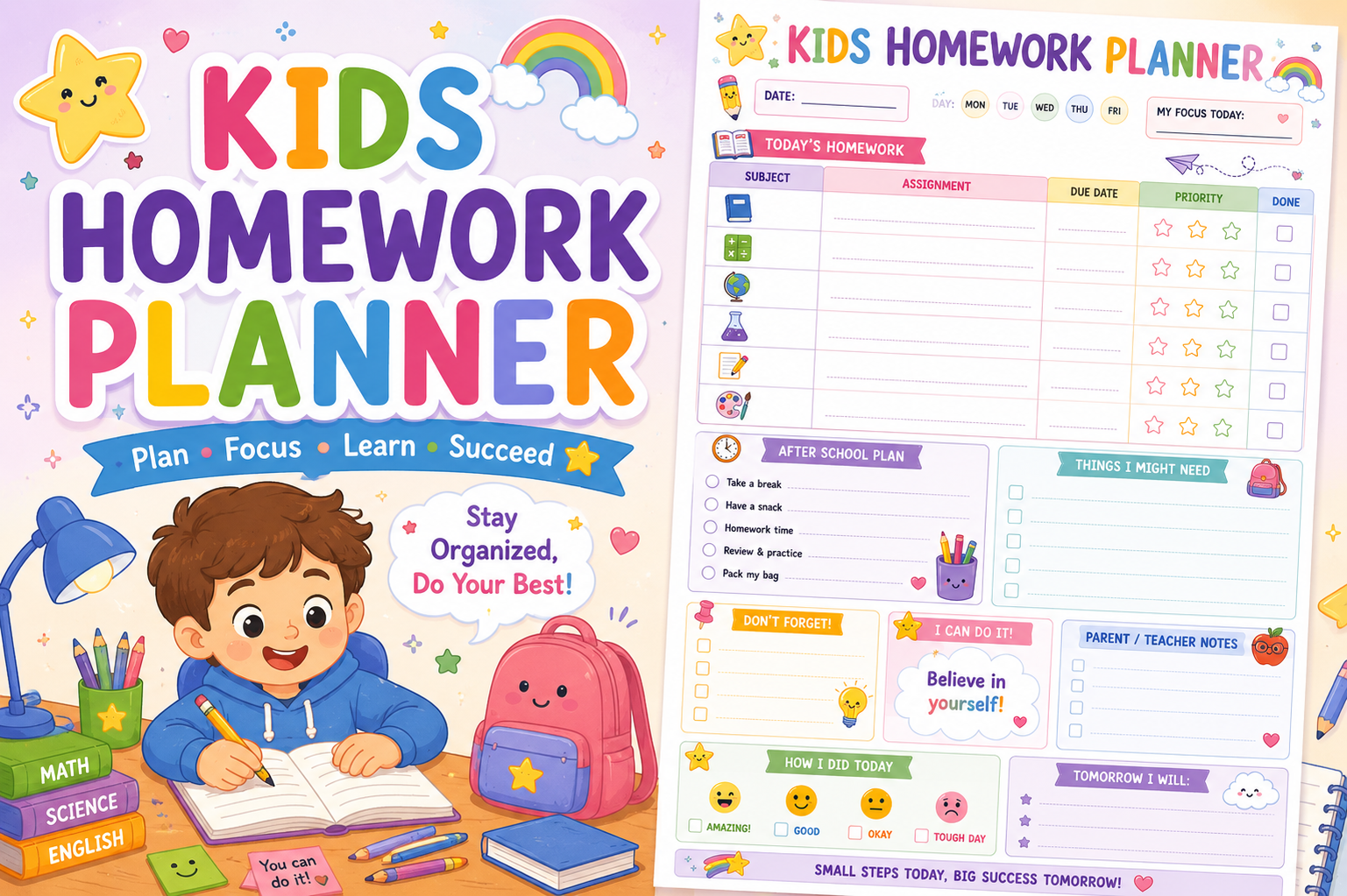 Homework Planner Printable PDF