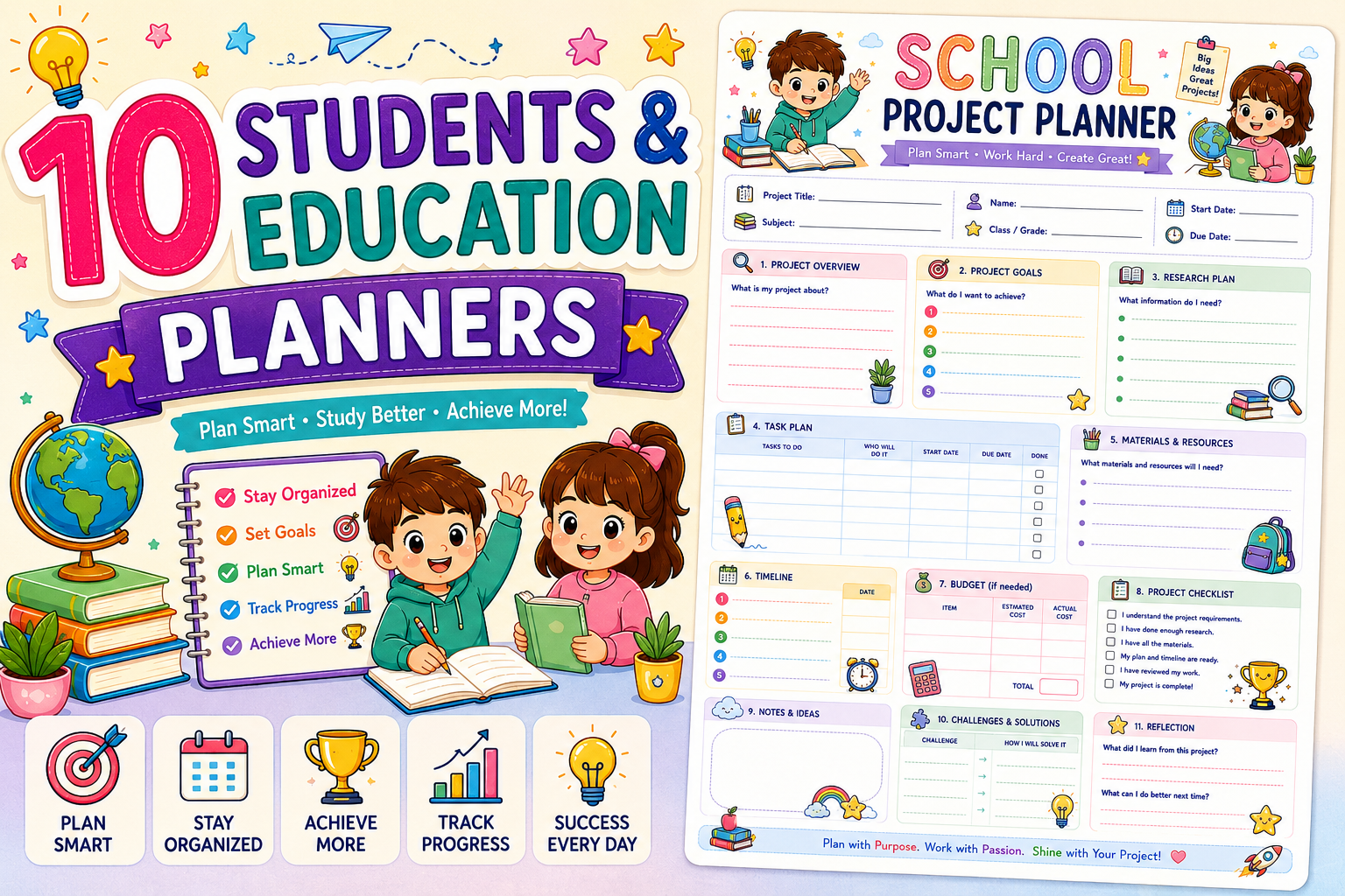 Exam preparation planner with colorful pastel design