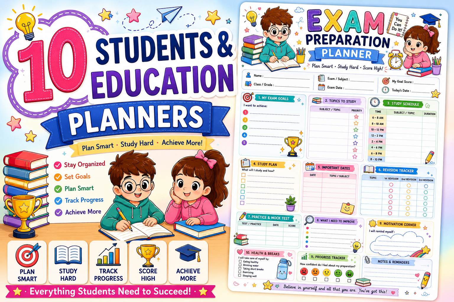 Reading notes planner for students printable worksheet